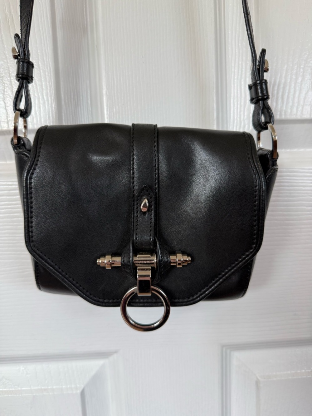 Givenchy Black Leather Crossbody with Silver Ring Hardware